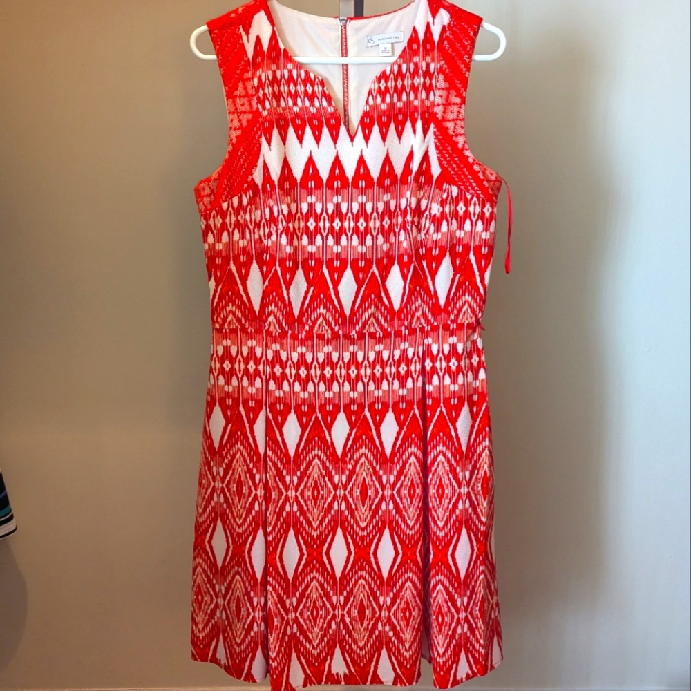 DB Dress Barn Size 12 Orange White Dress with Belt